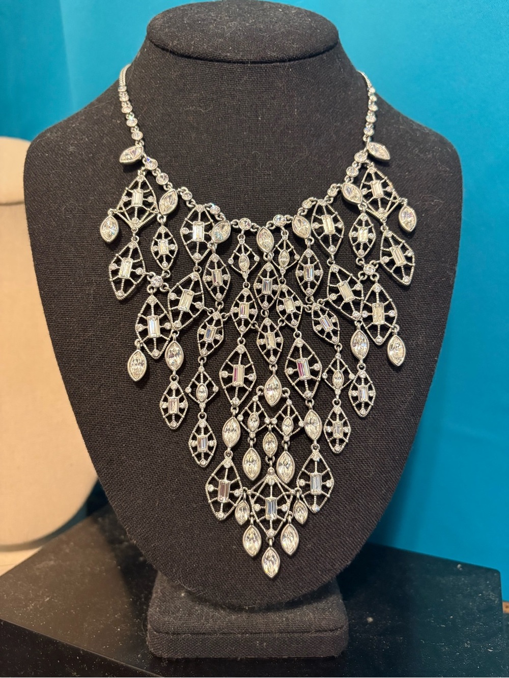 givenchy necklace new nwt clear rhinestones silver tone 16-18” bib dangle wow!!